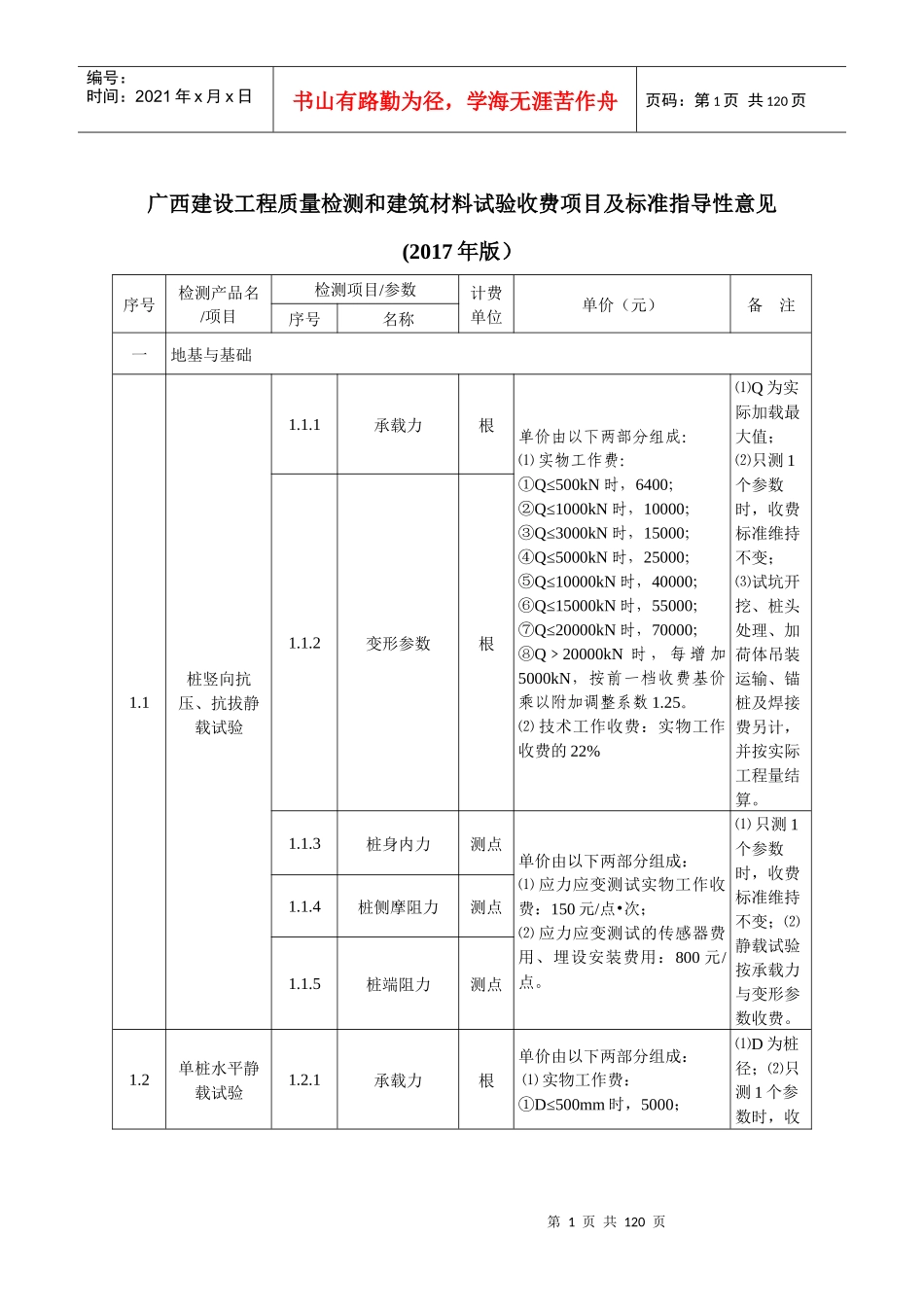广西建设工程质量检测和建筑材料试验收费项目及标准指导性意见(2017版)_第1页