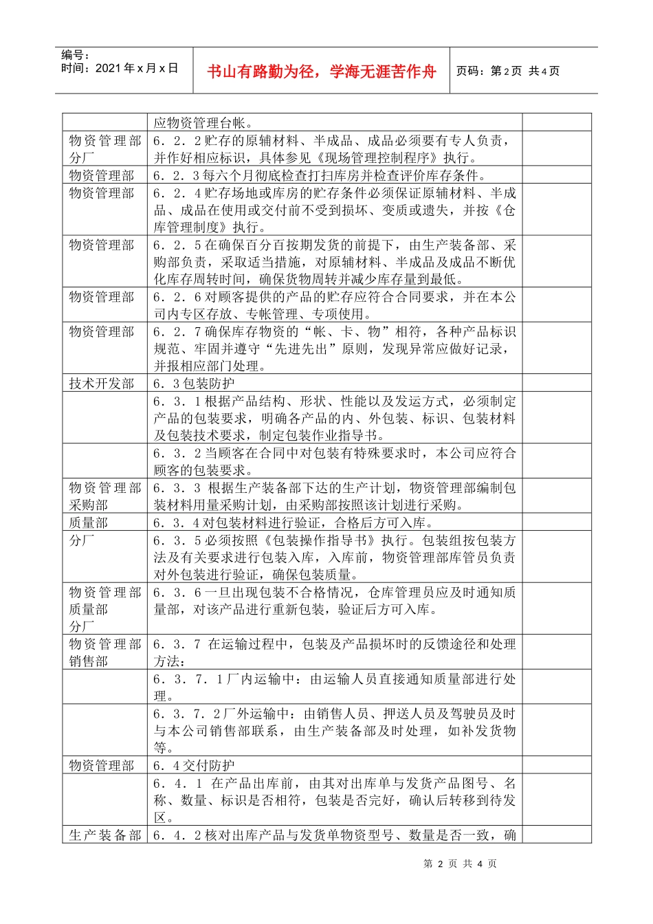 搬运、贮存、包装、防护、交付控制程序DFCPQEOMS-13_第2页