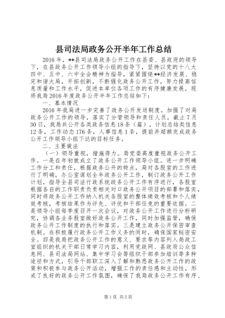 县司法局政务公开半年工作总结