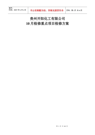 开阳化工重点项目检修方案
