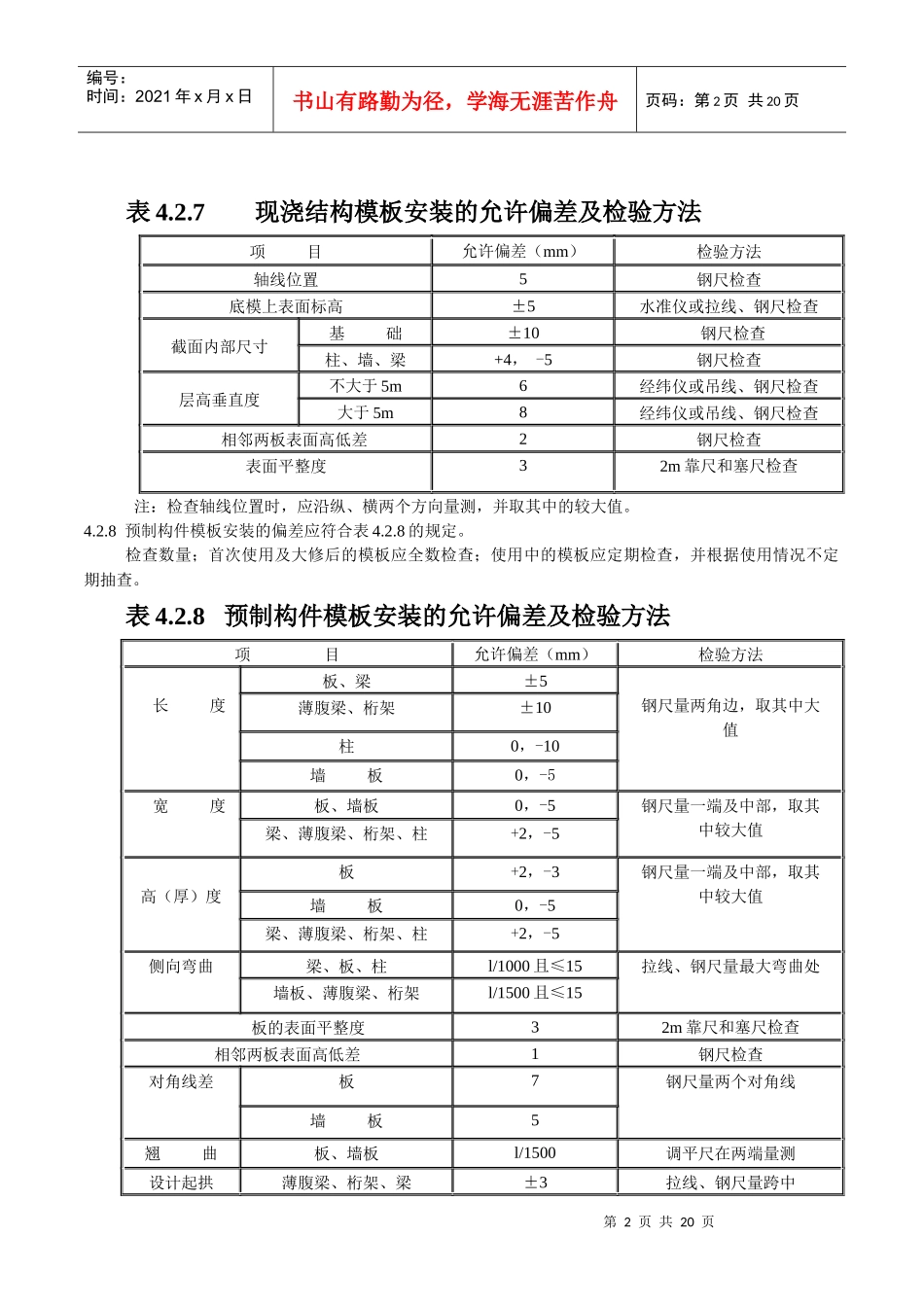 建筑工程允许偏差表格汇总_第2页