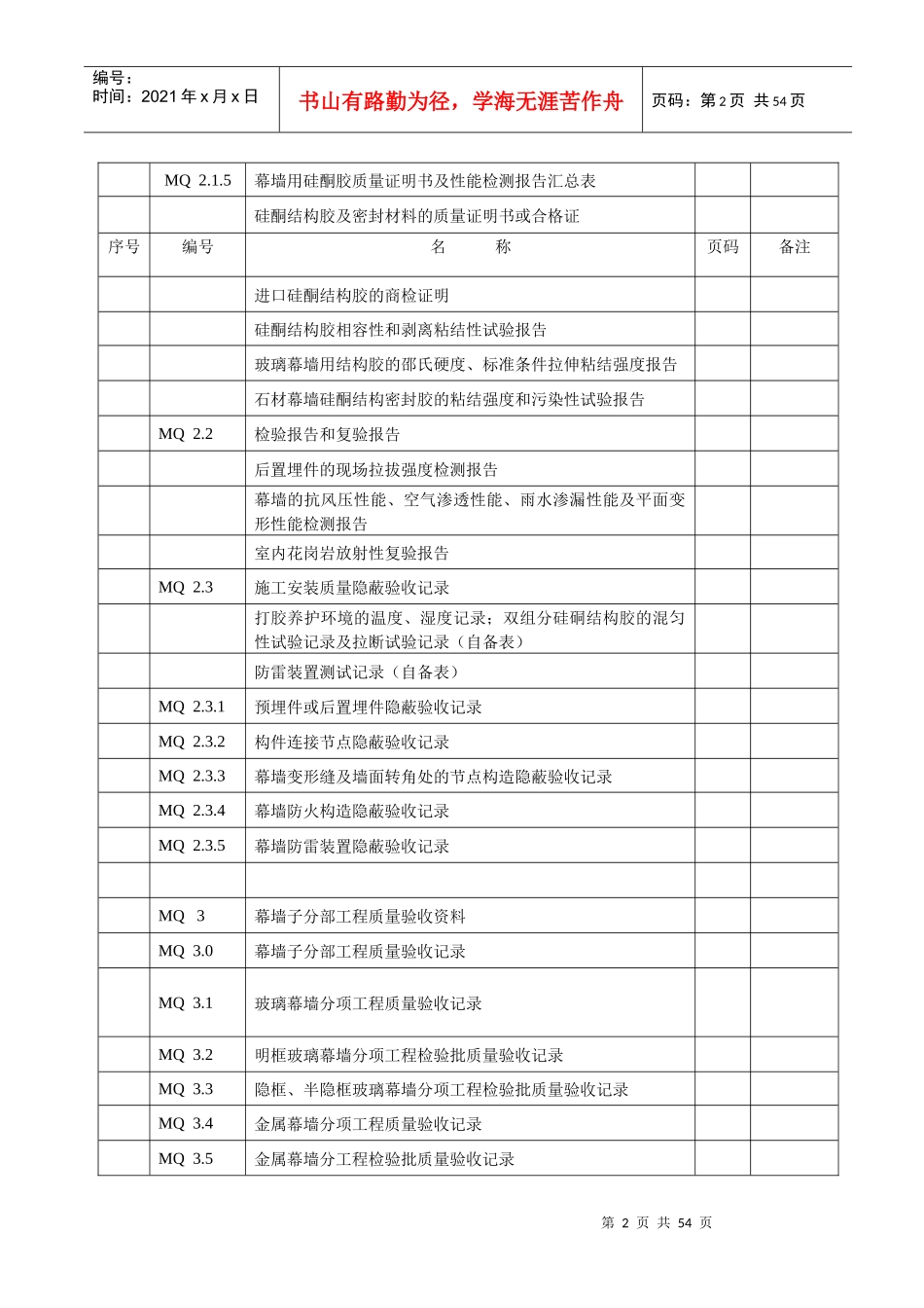 幕墙工程施工质量验收资料_第2页