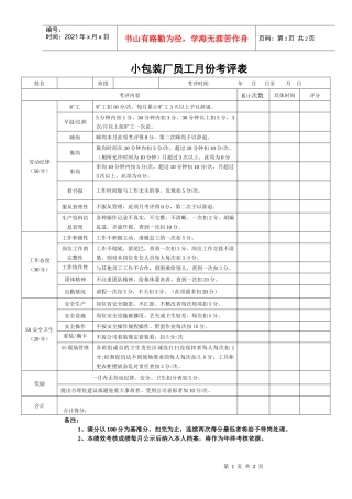 小包装厂员工月份考评表