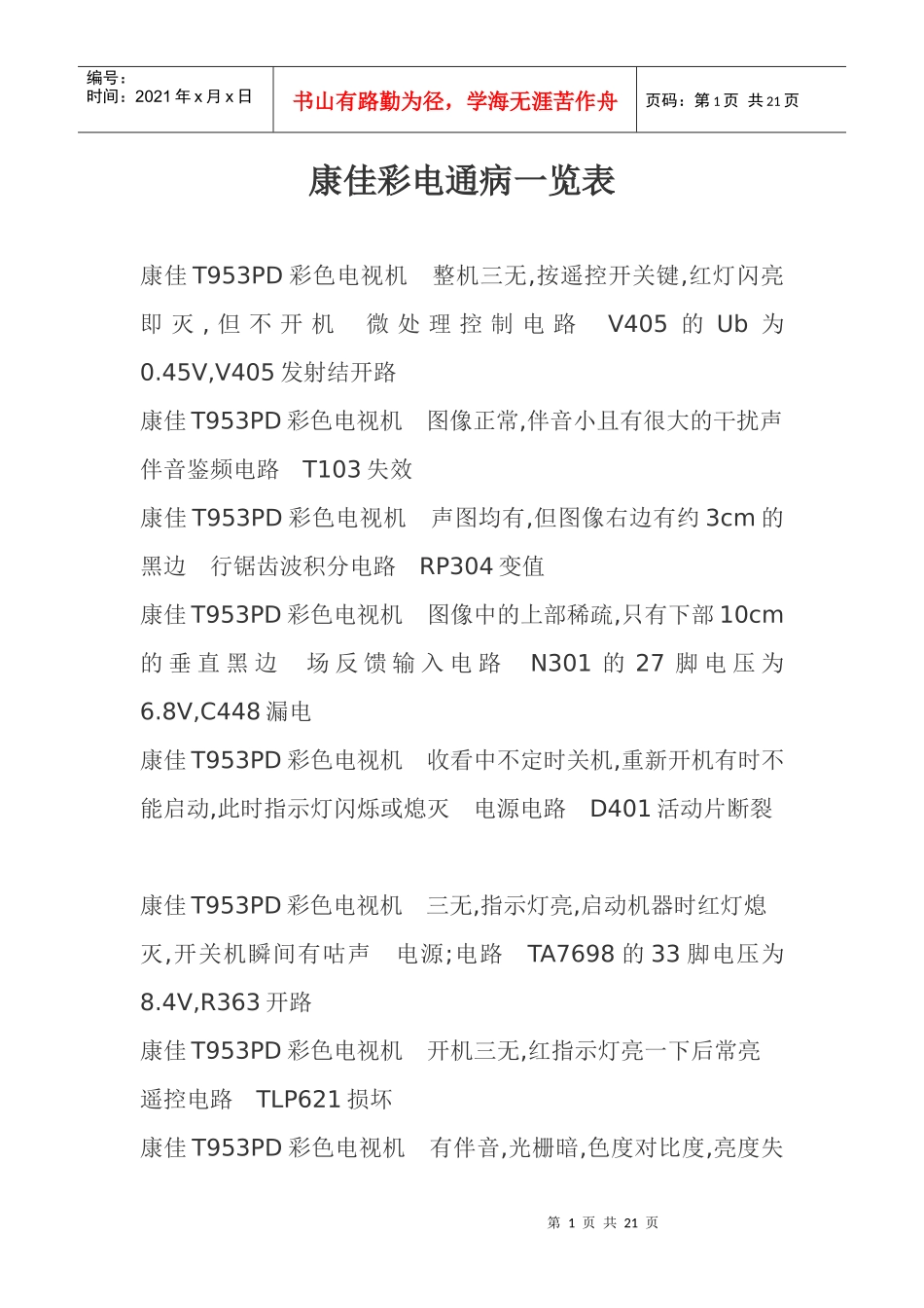 康佳彩电通病一览表_第1页