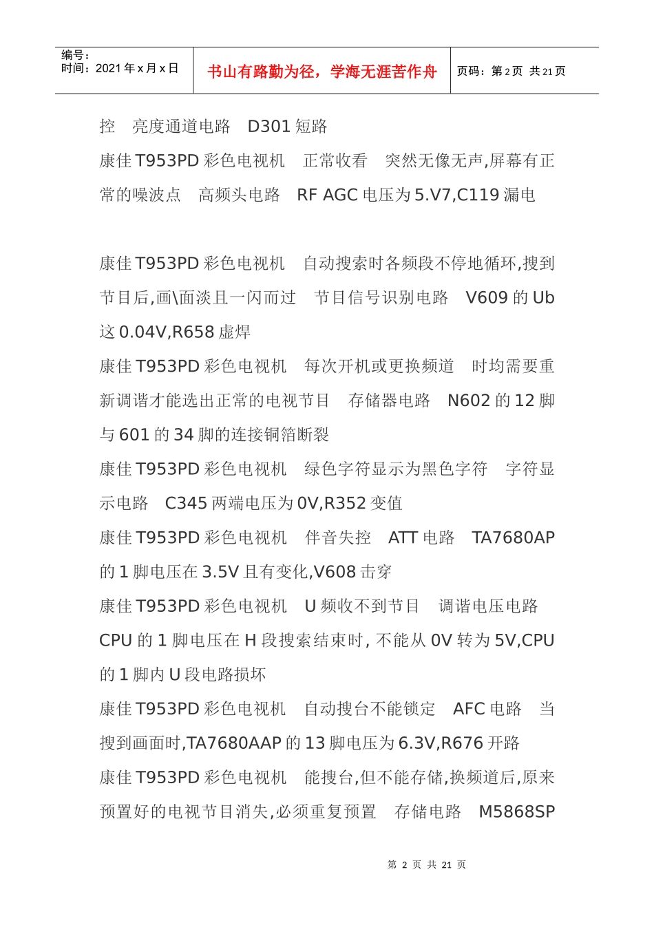 康佳彩电通病一览表_第2页