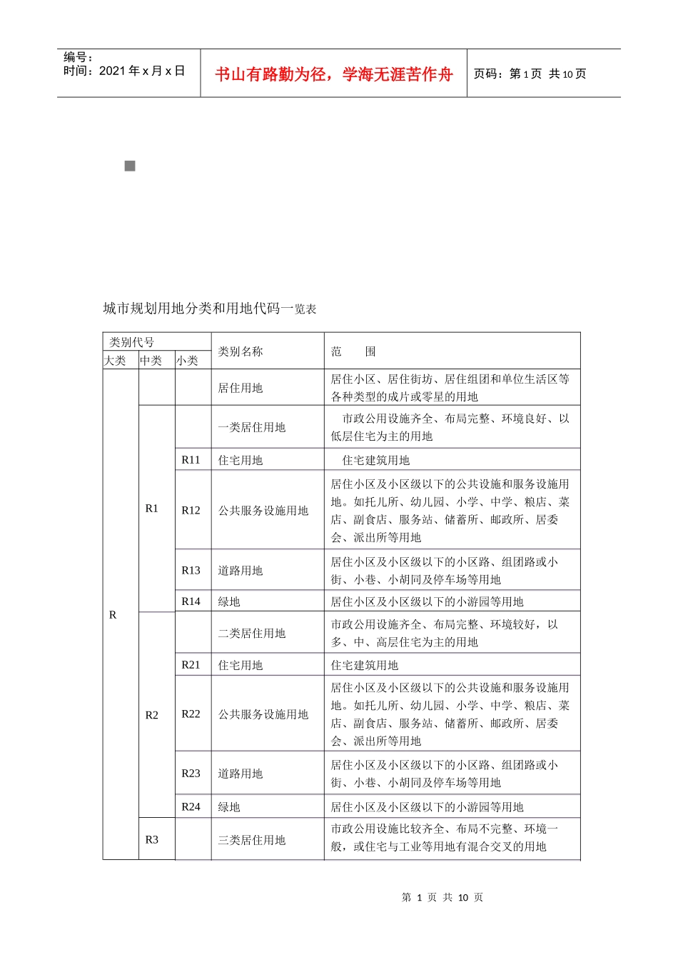 城市规划用地分类与用地代码一览表_第1页