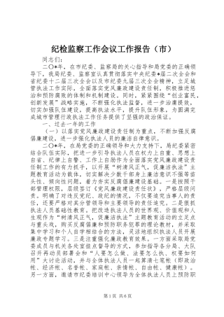 纪检监察工作会议工作报告（市）