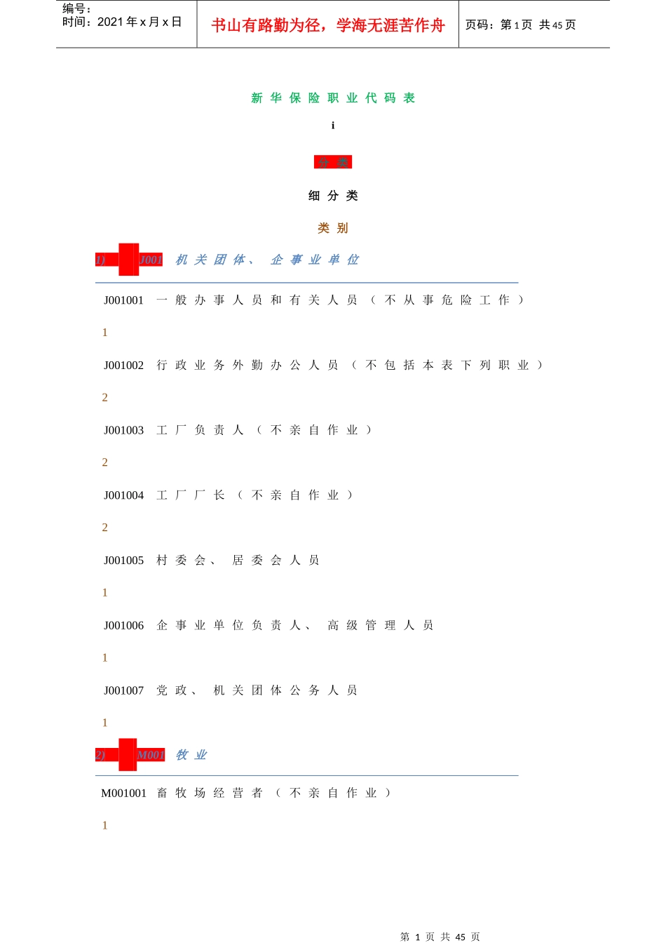新华保险职业代码表_第1页