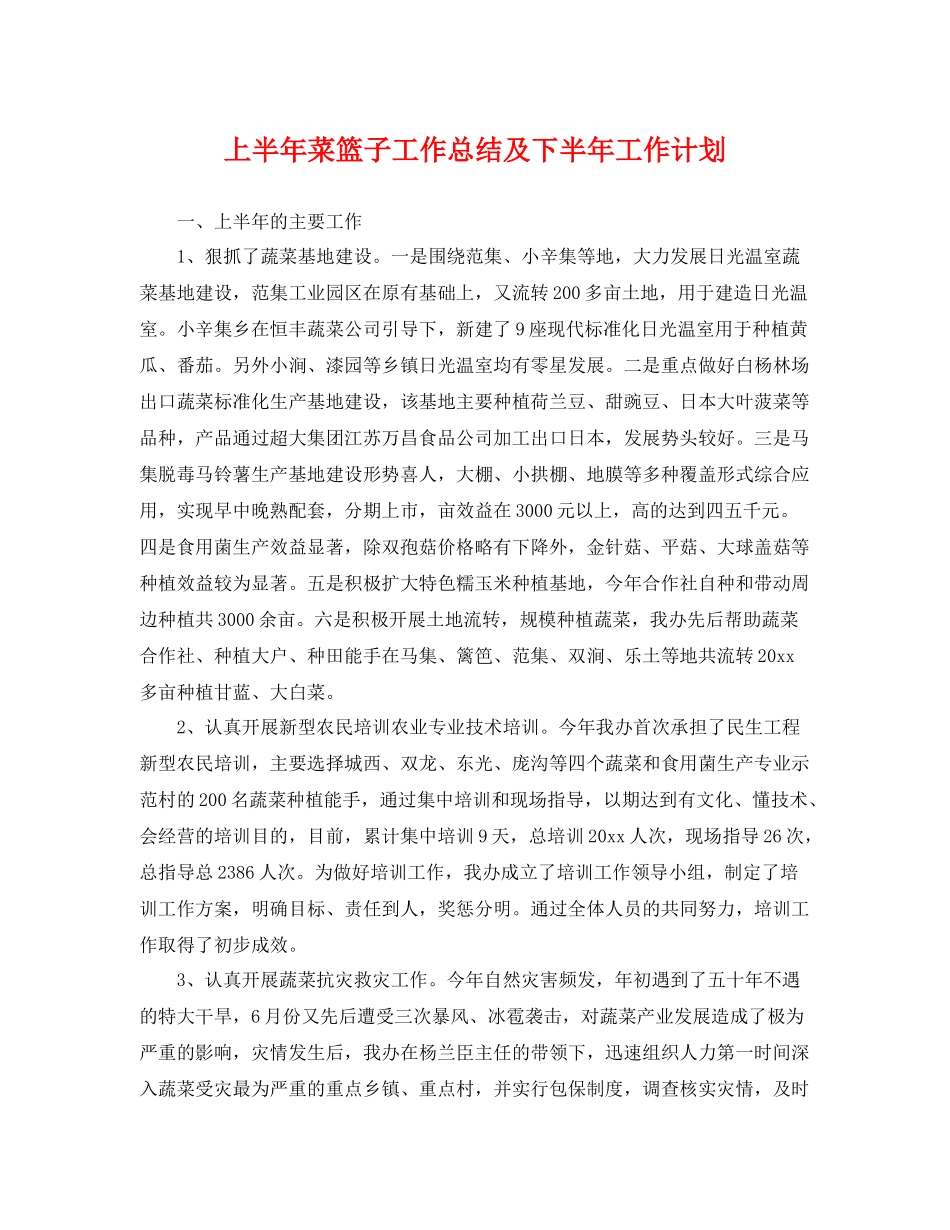 上半2020年菜篮子工作总结及下半年工作计划 _第1页