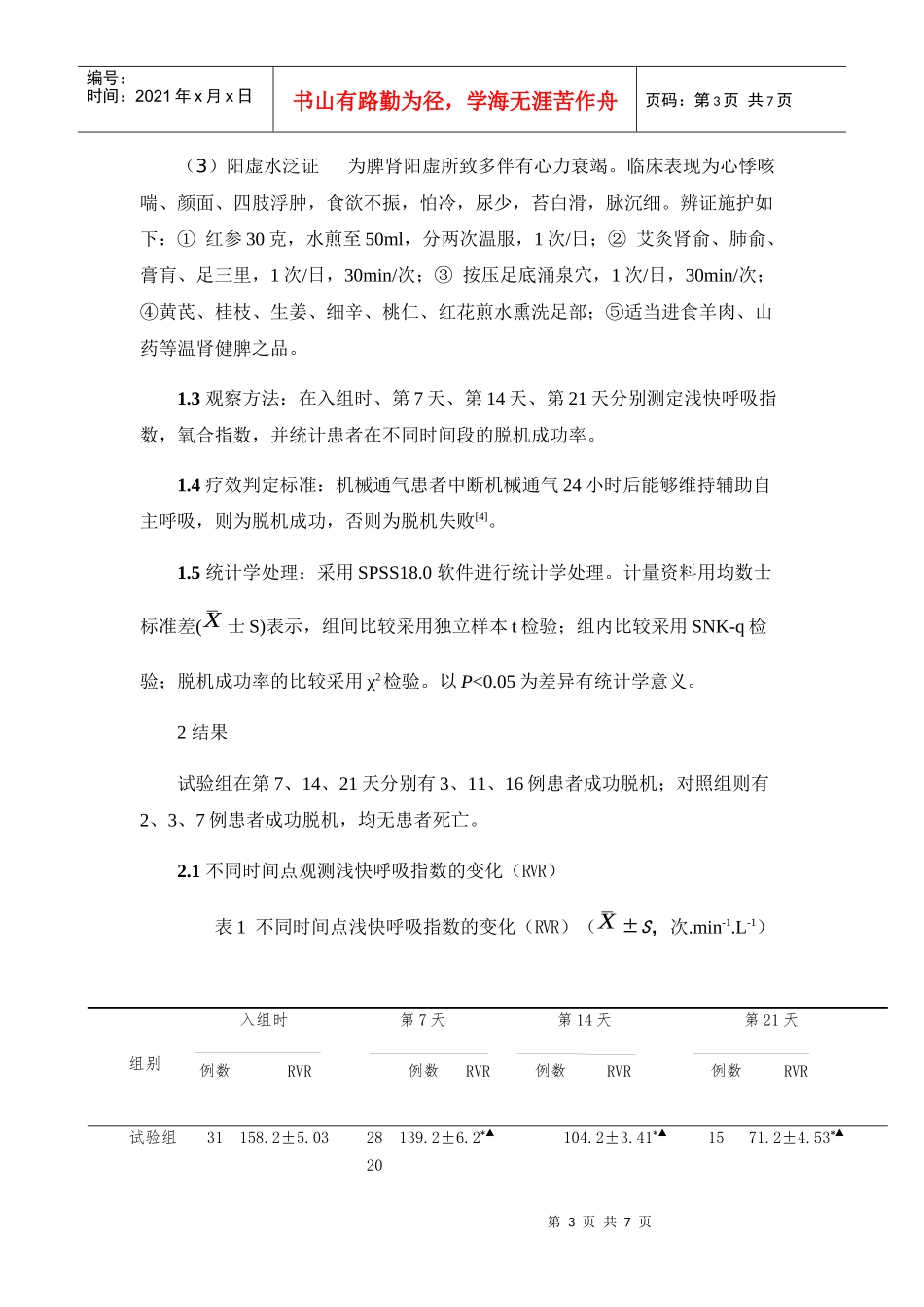 施护对慢性阻塞性肺疾病急性发作期无创机械通气患者脱机成功率的_第3页