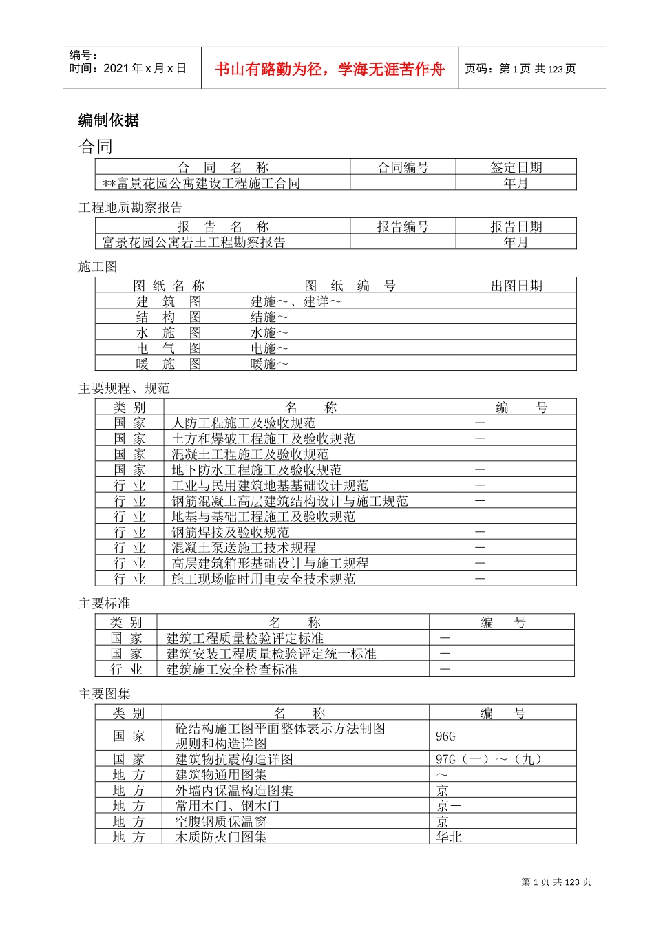 富景花园公寓建设工程施工组织设计方案(DOC121页)_第1页