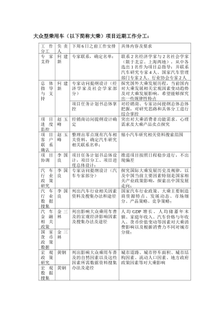 大众型乘用车项目近期工作分工