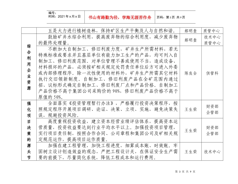 庞庄煤矿创建节约型企业重点目标任务分解方案_第3页