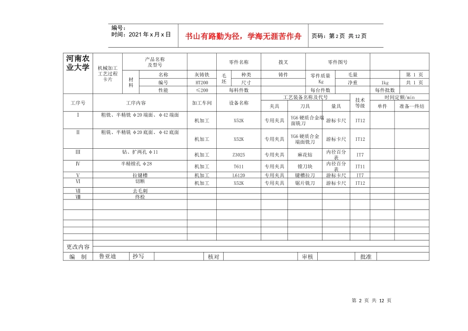 拨叉机械加工工艺过程卡片_第2页