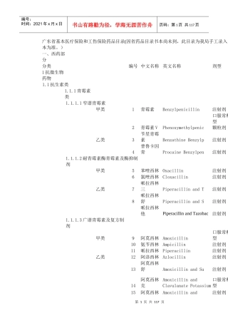 广东省基本医疗保险和工伤保险药品目录doc-广东省基本医