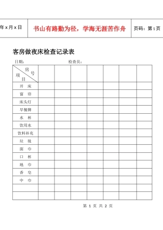 客房做夜床检查记录表