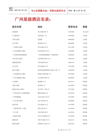 广州星级酒店名录