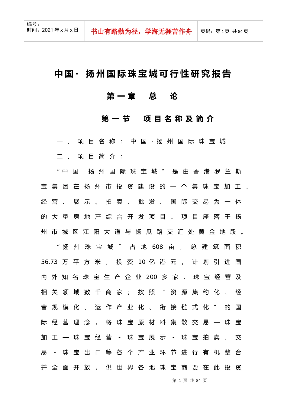 国际珠宝城可行性研究报告_第1页