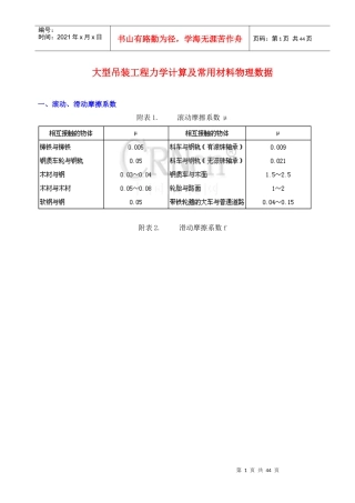 大型吊装工程力学计算与常用材料物理数据概述