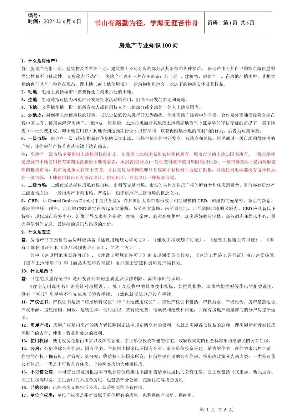 房地产专业知识100问_第1页