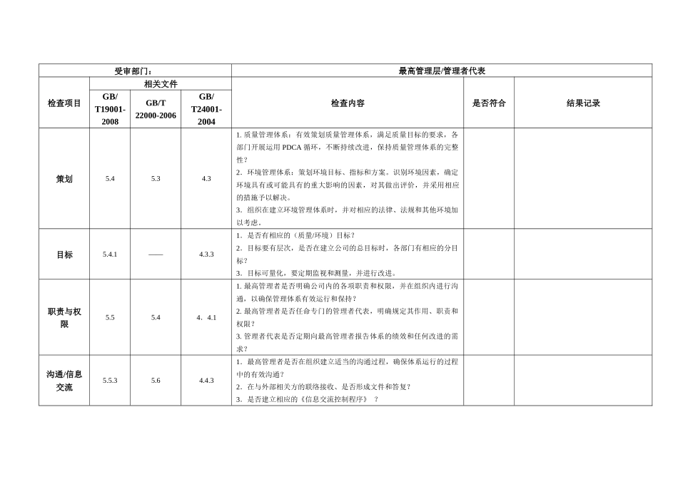 质量环境食品安全三标一体内审检查表_第2页