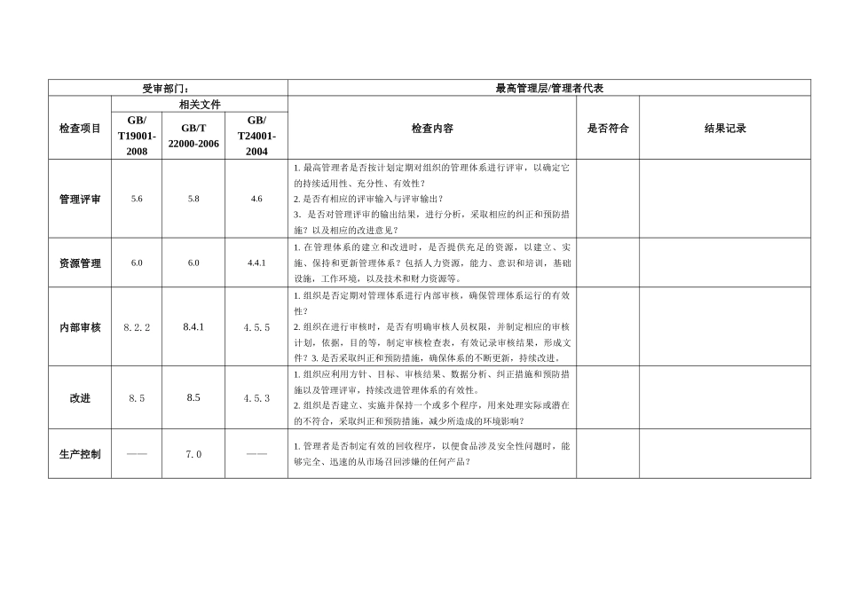 质量环境食品安全三标一体内审检查表_第3页