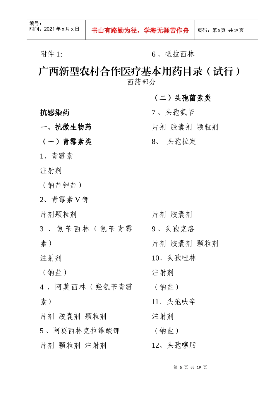 广西新型农村合作医疗基本药物目录（试行）_第1页