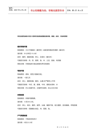 常见食源性疾病概述
