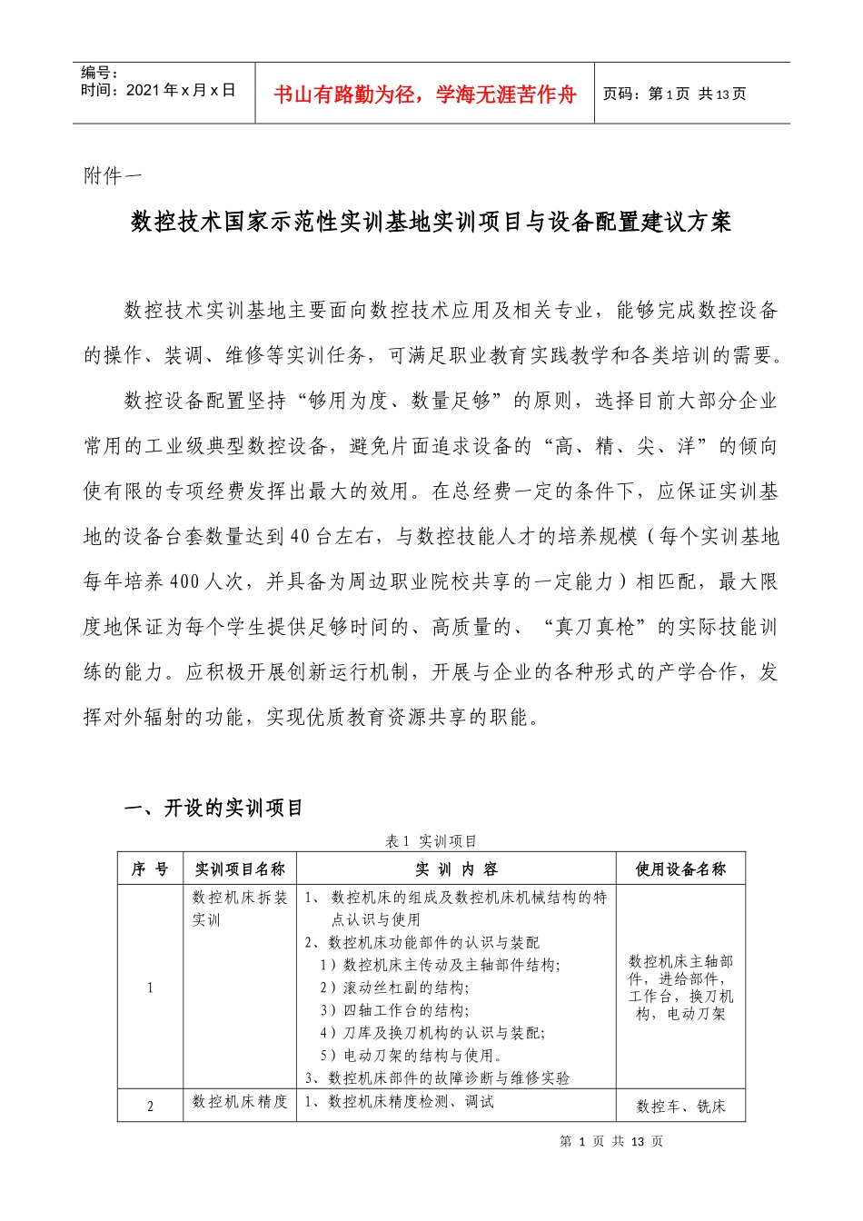 数控实训基地实训项目与设备配置建议方案_第1页