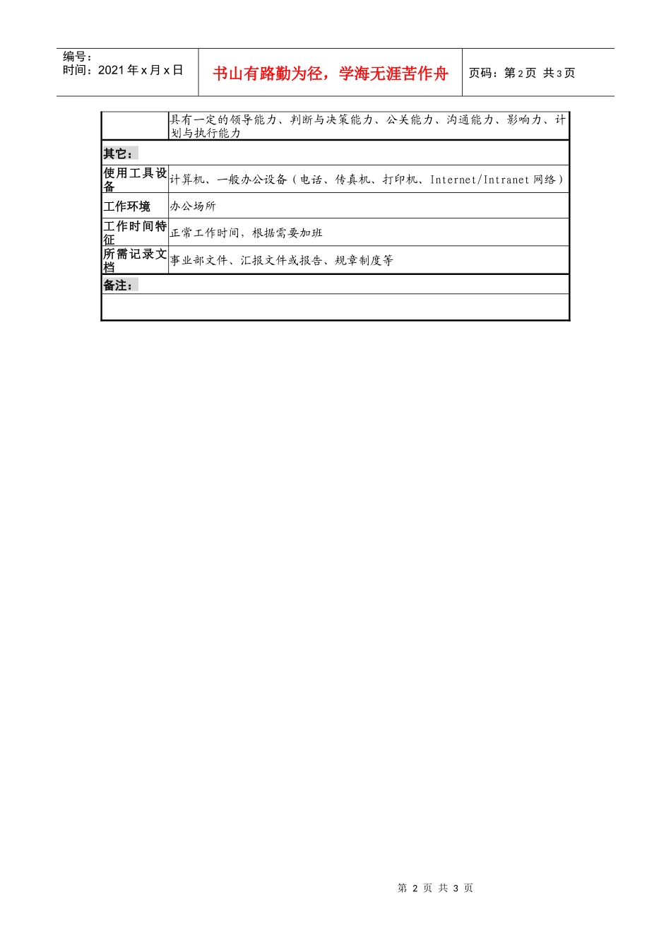 房地产事业部市场研究部部长职务说明书_第2页