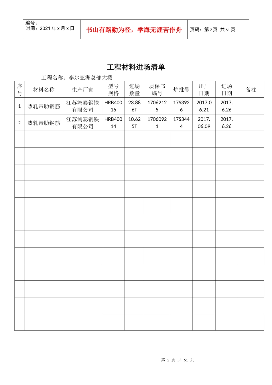 工程材料进场清单(钢筋)学校（DOC58页）_第2页