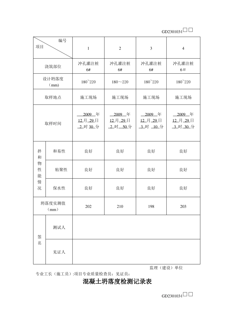 混凝土坍落度记录表_第2页