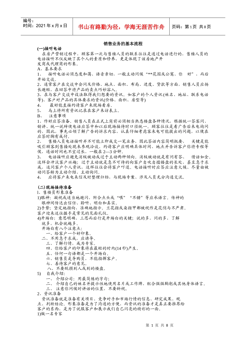 房地产销售业务的基本流程_第1页