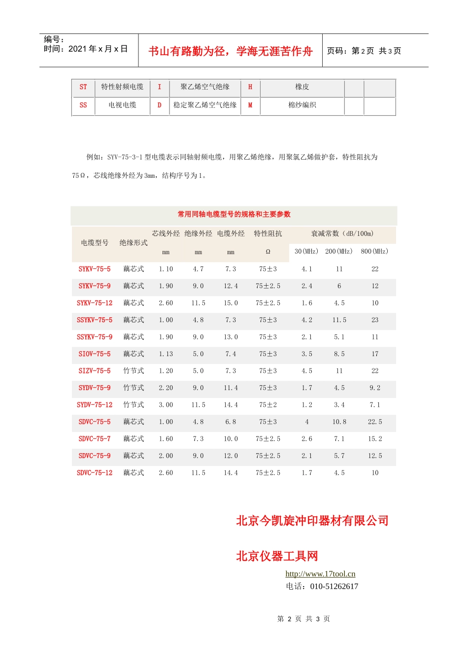 常用同轴电缆的主要技术参数_第2页