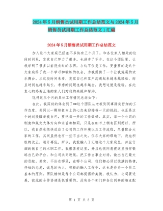 2024年5月销售员试用期工作总结范文与2024年5月销售员试用期工作总结范文1汇编