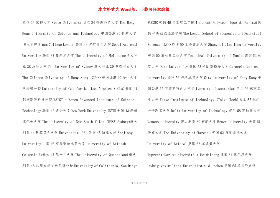 QS2022年世界大学排名500强_第2页