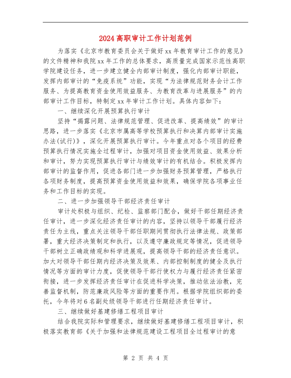 2024高职审计工作计划范例_第2页