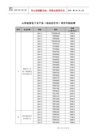 山西省家电下乡产品(电动自行车)项目中标结果