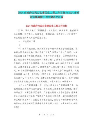 2024市政府为民办实事民生工程工作目标与2024市政府节能减排工作方案范文汇编