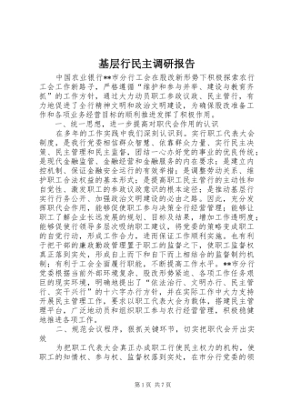 基层行民主调研报告