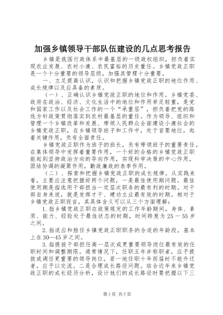 加强乡镇领导干部队伍建设的几点思考报告