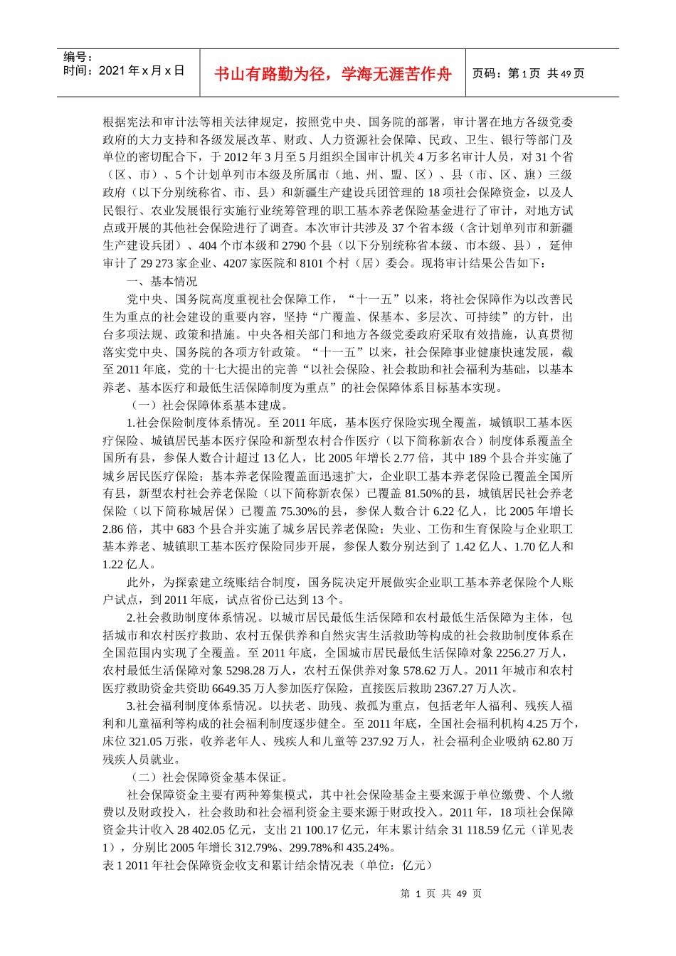 全国社会保障资金审计报告_第1页