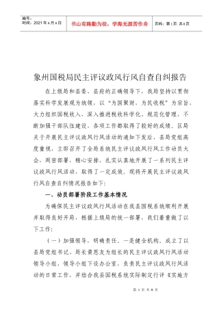 某国税局民主评议政风行风自查自纠报告