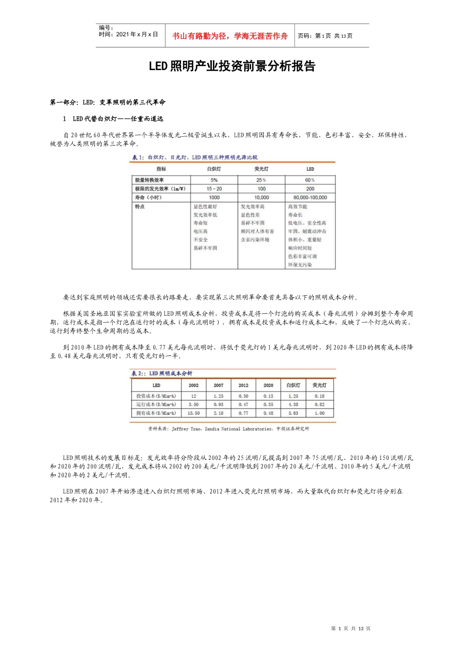 LED照明产业投资前景分析报告_第1页