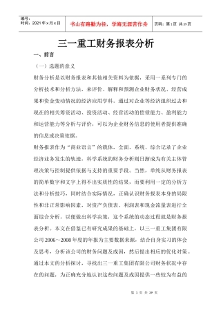 三一重工集团有限公司财务报表分析