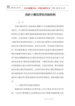 浅析小额信贷的风险控制