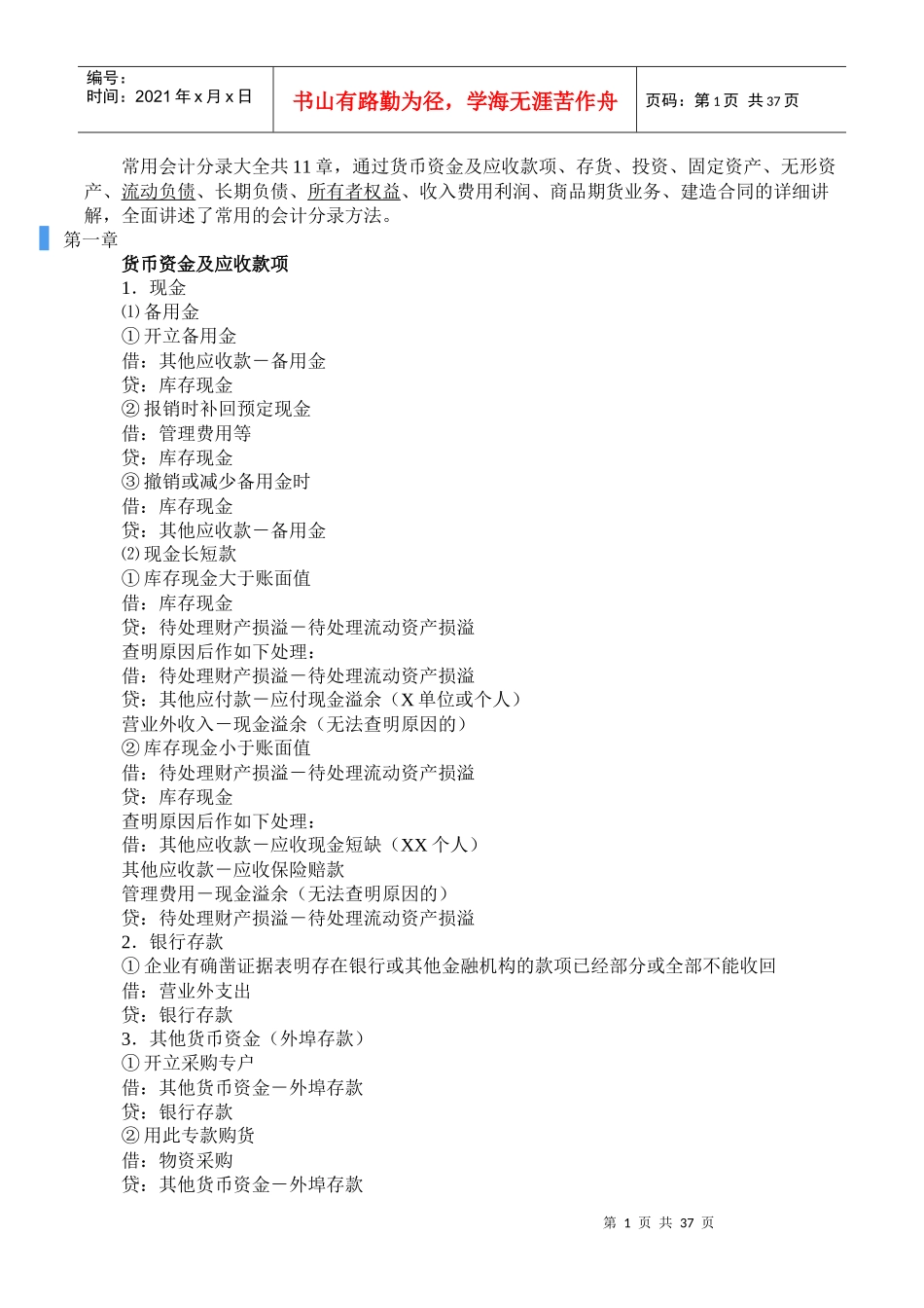 会计分录(纯分录)_第1页