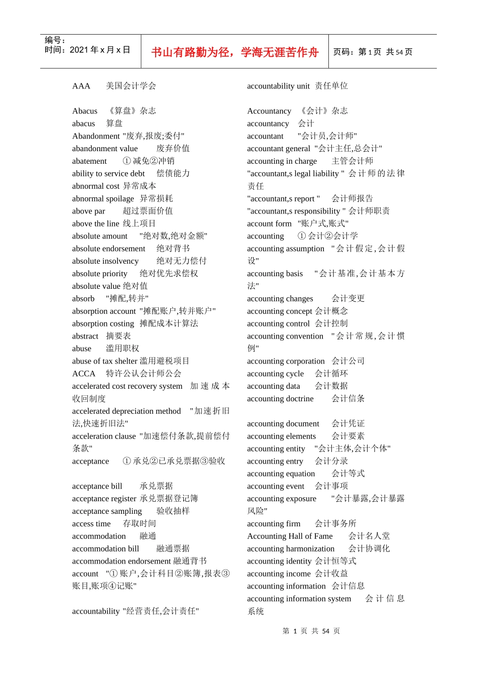 专业会计英语词汇大全(精华)_第1页