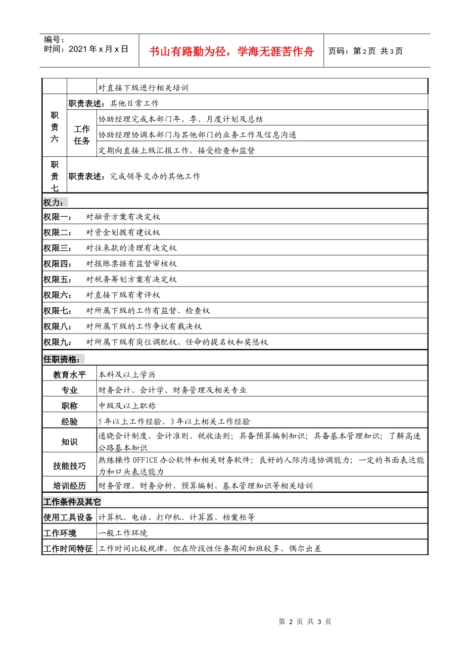 某高速公路公司资金副经理岗位说明书_第2页