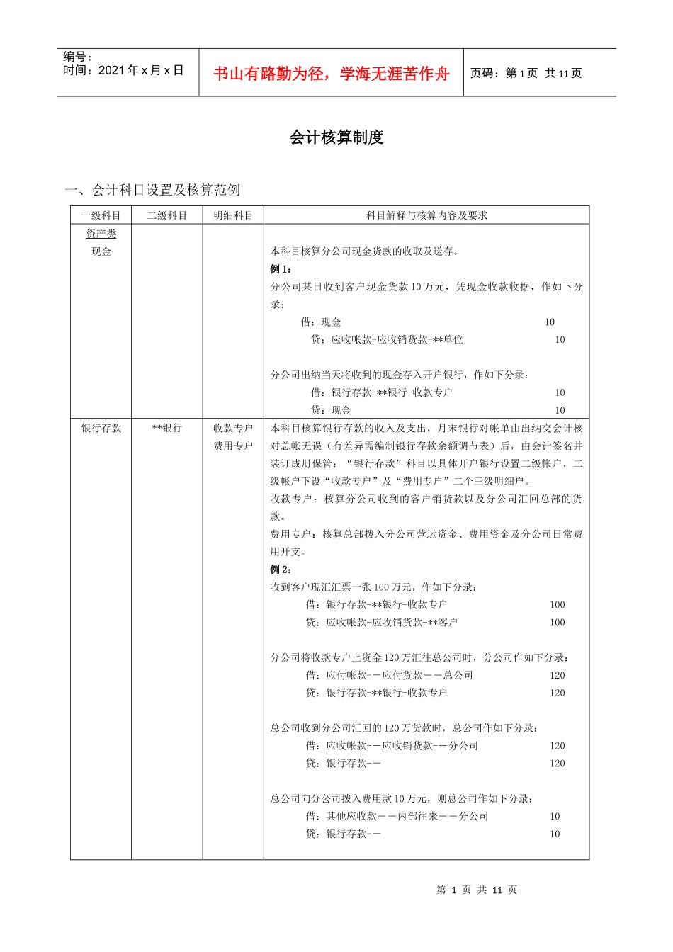 某销售公司会计科目设置及核算范例_第1页